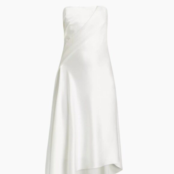Amsale - Asymmetric Satin Strapless Midi-Dress - Picture 3 of 8